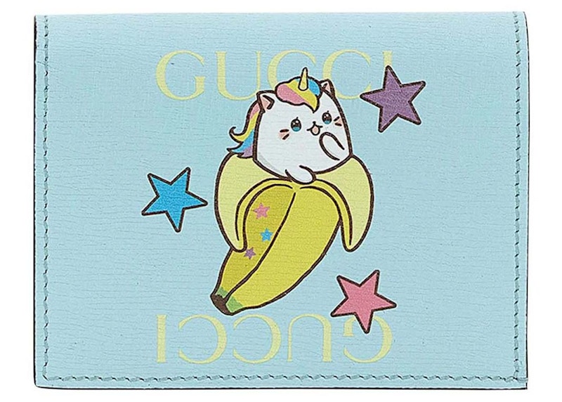 Gucci Rainbow and Stars Banana Print Card Case Blue