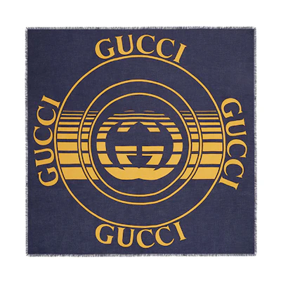 GUCCI Record Print Blue Shawl 630504-4GB14-4275