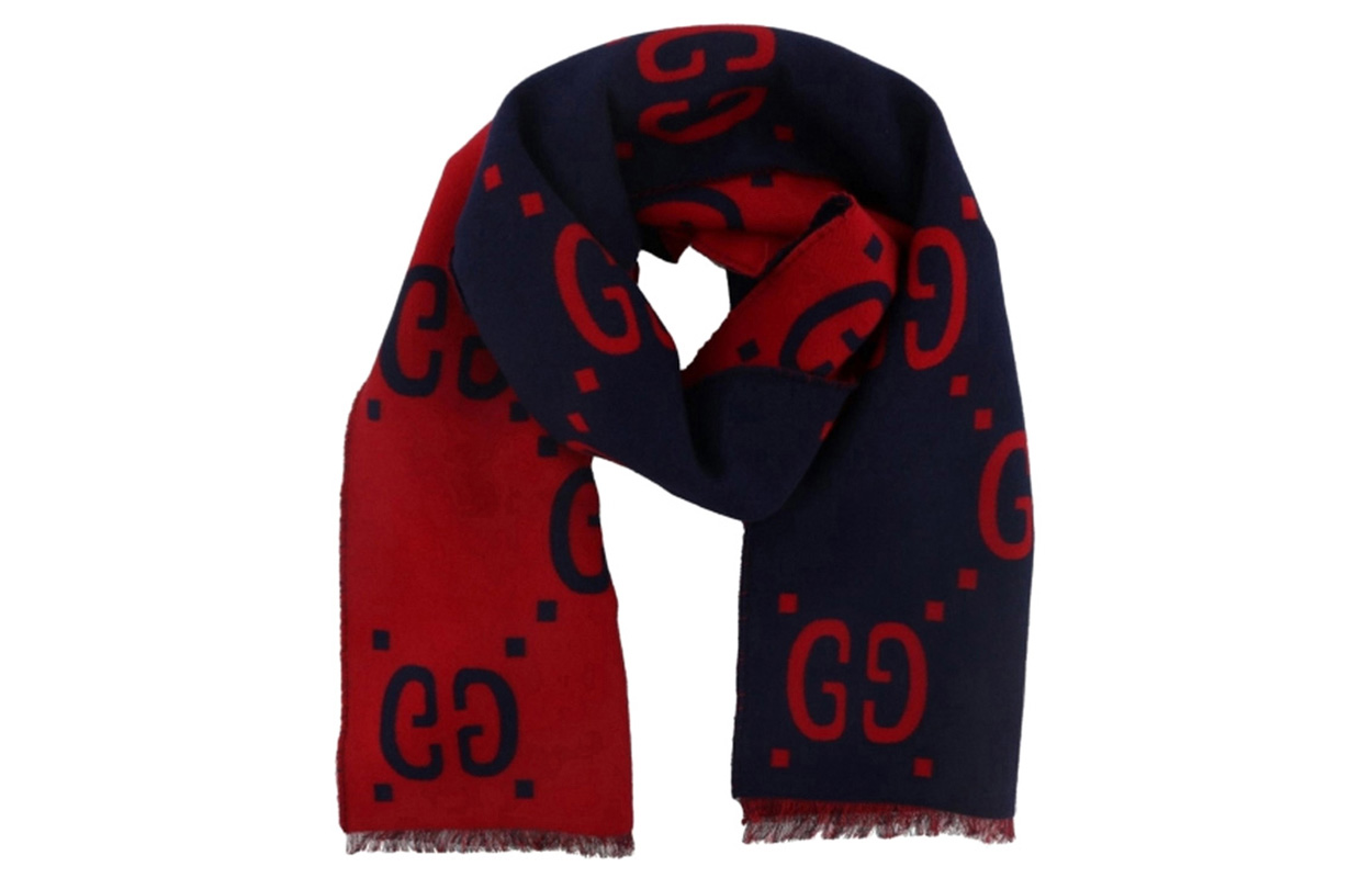GUCCI Red/Blue Wool & Silk Jacquard GG Pattern Scarf 495592-4G350-4074 圖 3