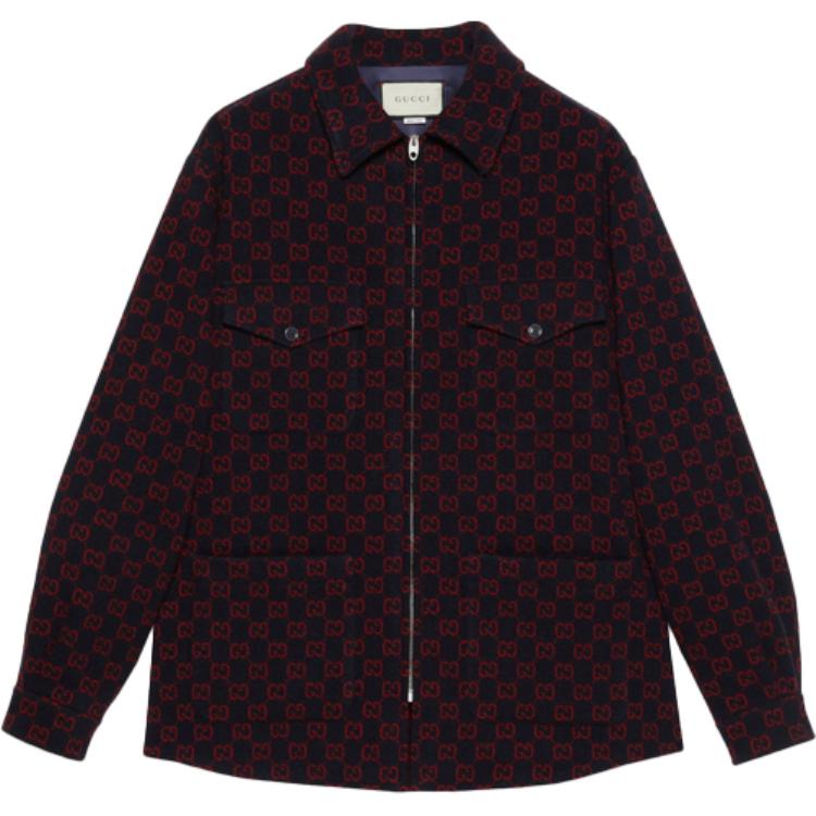 Gucci Red GG Print Wool Zip-up Long Sleeve Sun Protection Shirt 638807-ZAC53-4668