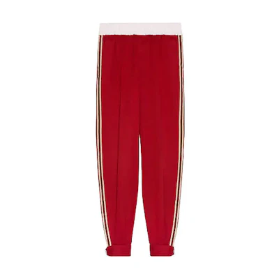 Gucci Red Knit Track Pants with Side Stripes and Logo Appliqué 653392-ZAGP0-6429