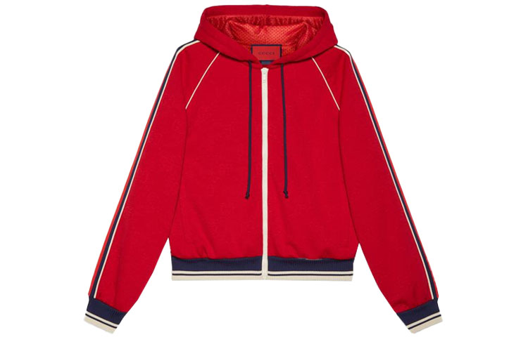 Gucci Red Letter Jacquard Zip Hoodie Long Sleeve Casual Sweatshirt 66233-XJDEM-6863