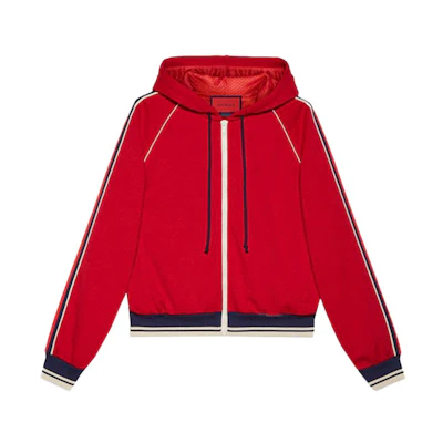 Gucci Red Letter Jacquard Zip Hoodie Long Sleeve Casual Sweatshirt 66233-XJDEM-6863