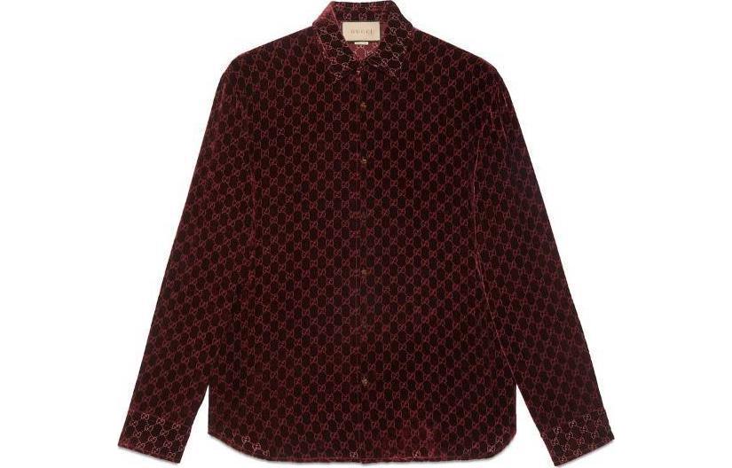 Gucci Red Long-Sleeve Logo Print Button-Up Shirt for Men 770263-ZAHGE-6130