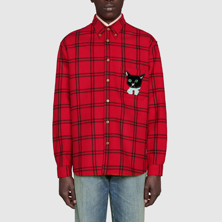 GUCCI Red Long-Sleeve Shirt with Cat Patch and Button-Down Collar. 663380-ZAHB1-6153 圖 3