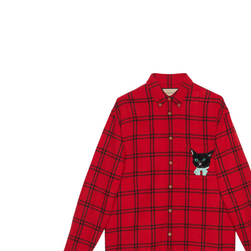 GUCCI Red Long-Sleeve Shirt with Cat Patch and Button-Down Collar. 663380-ZAHB1-6153 圖 6