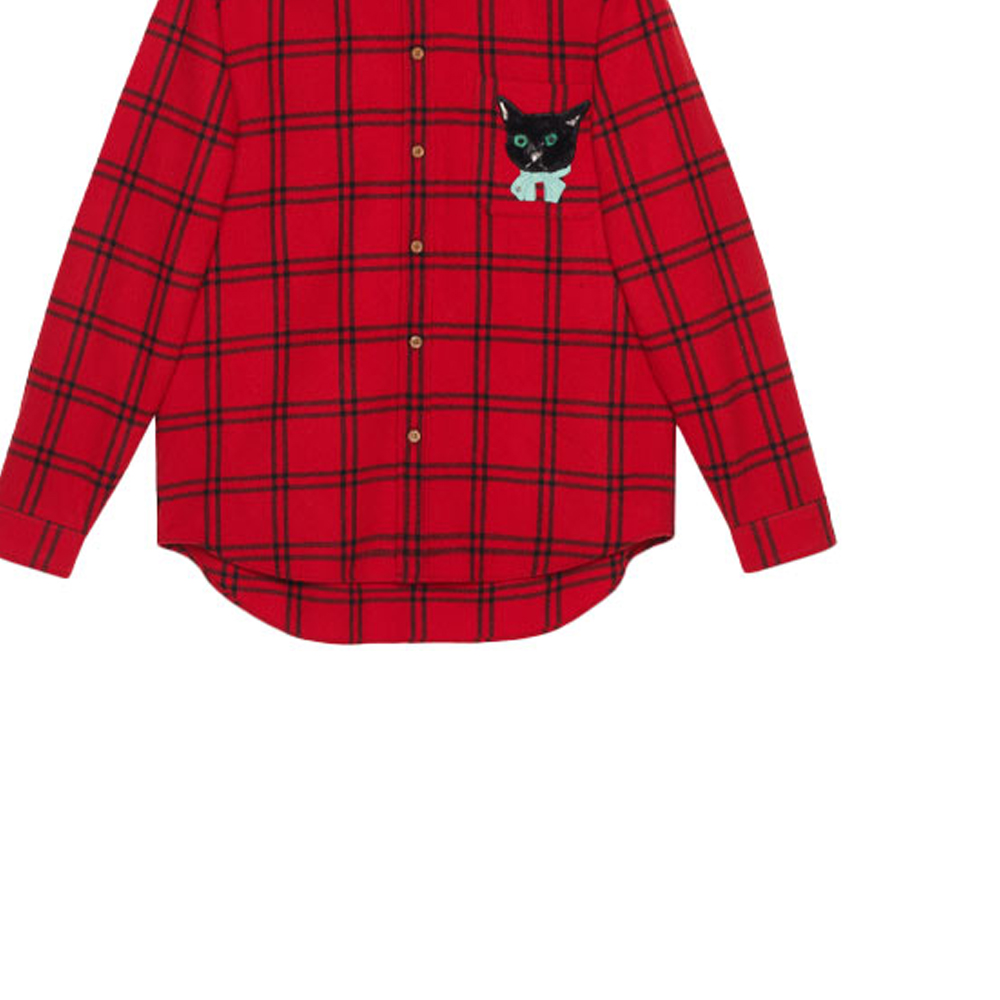 GUCCI Red Long-Sleeve Shirt with Cat Patch and Button-Down Collar. 663380-ZAHB1-6153 圖 7