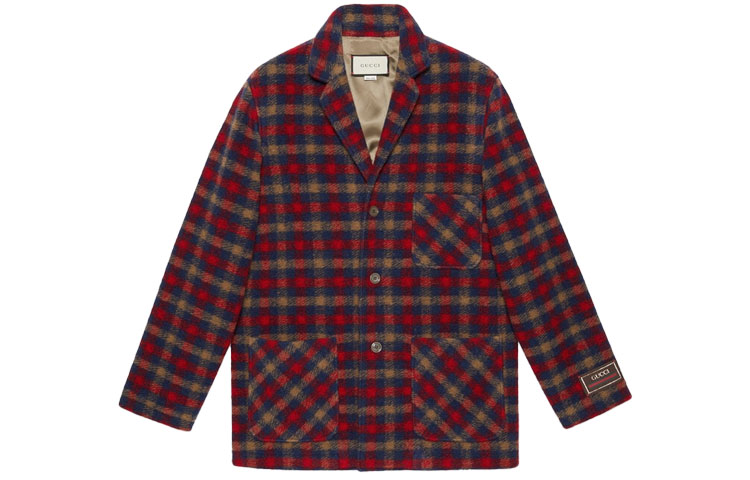 Gucci Red Plaid Blazer Jacket with Logo Label 654840-ZAE13-4368