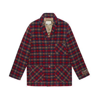 Gucci Red Plaid Blazer Jacket with Logo Label 654840-ZAE13-4368