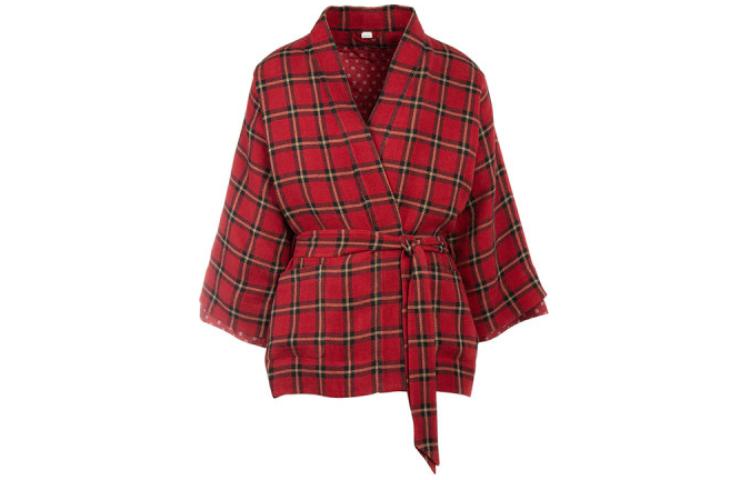 Gucci Red Plaid Tie-Waist Long Sleeve Jacket 568674-ZAABW-6249