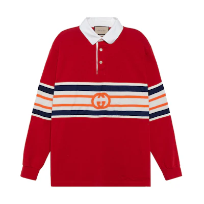 Gucci Red Striped Logo Jacquard Polo Shirt 653379-XJDGH-6429