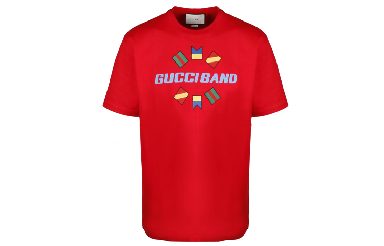 Gucci Red T-Shirt Large Logo with Flag Embroidery 565806-XJB2X-6229