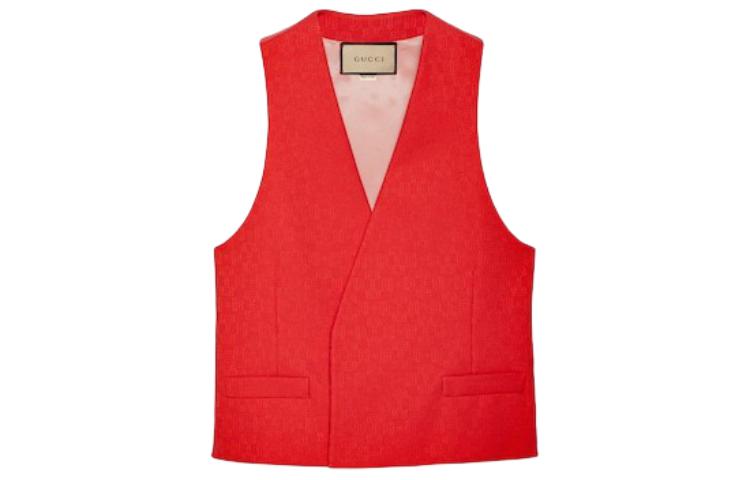 Gucci Red V-Neck Vest with Embroidered Letters 780824-ZAP1Y-6028
