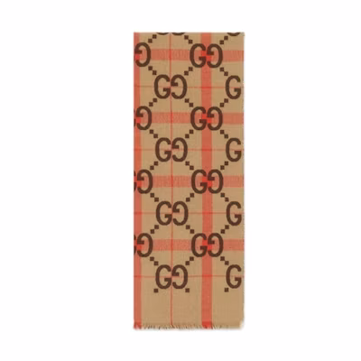 GUCCI Retro Double G Jacquard Knit Scarf Unisex Brown Classic 7215634