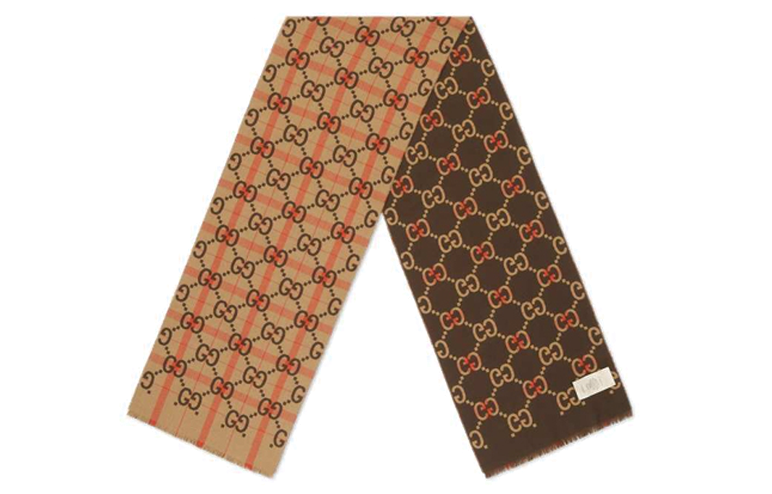Lookbook GUCCI Retro Double G Jacquard Knit Scarf Unisex Brown Classic 7215634