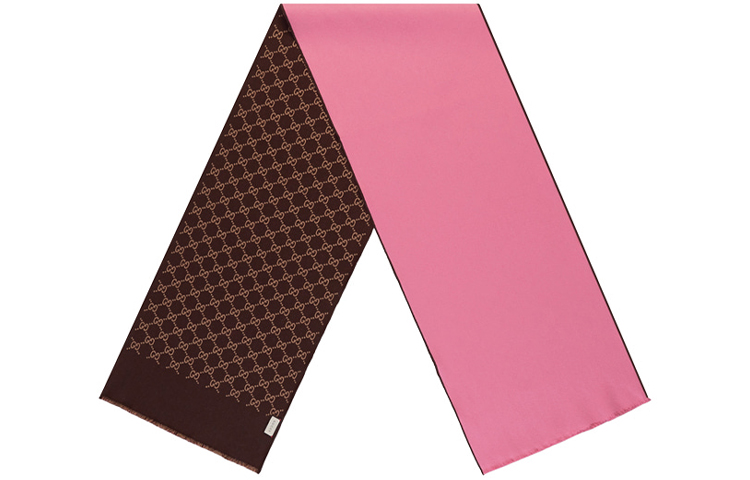 GUCCI Reversible Check Wool-Silk Scarf Pink/Dark Brown 528946-3G744-5800 圖 2