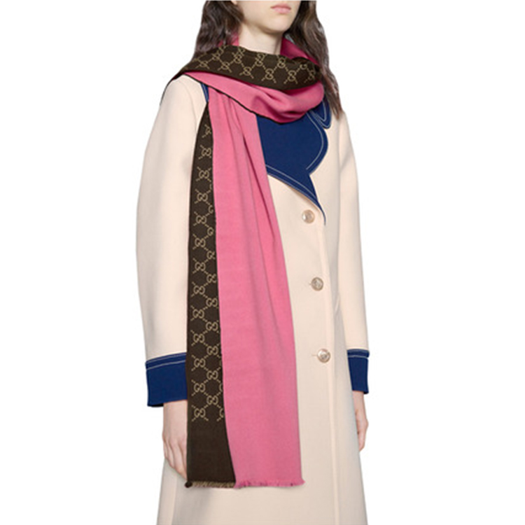 GUCCI Reversible Check Wool-Silk Scarf Pink/Dark Brown 528946-3G744-5800 圖 4