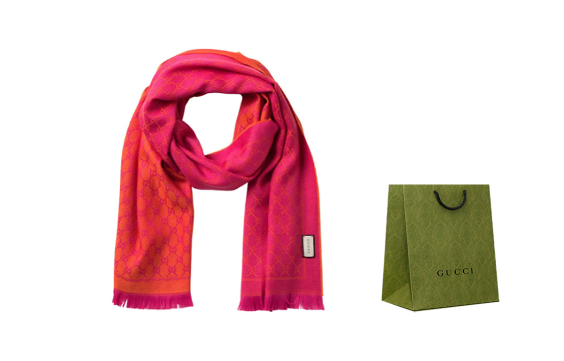 GUCCI Reversible Wool Scarf Pink/Orange 4111153G2007572 圖 5