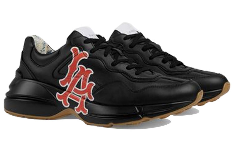 Order GUCCI 古馳 Rhyton系列 'LA Angels' 皮革 厚底時尚老爹鞋 黑色