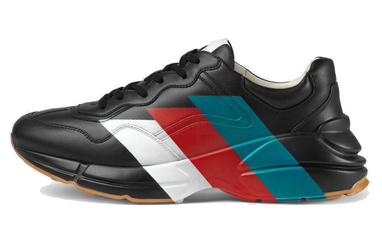 Buy GUCCI古馳 Rhyton 皮革 織帶印花 低筒 爸爸鞋 黑色