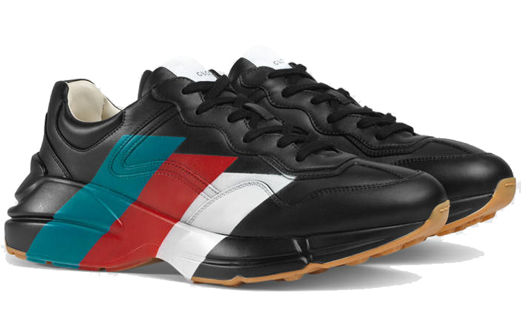 Lookbook GUCCI古馳 Rhyton 皮革 織帶印花 低筒 爸爸鞋 黑色