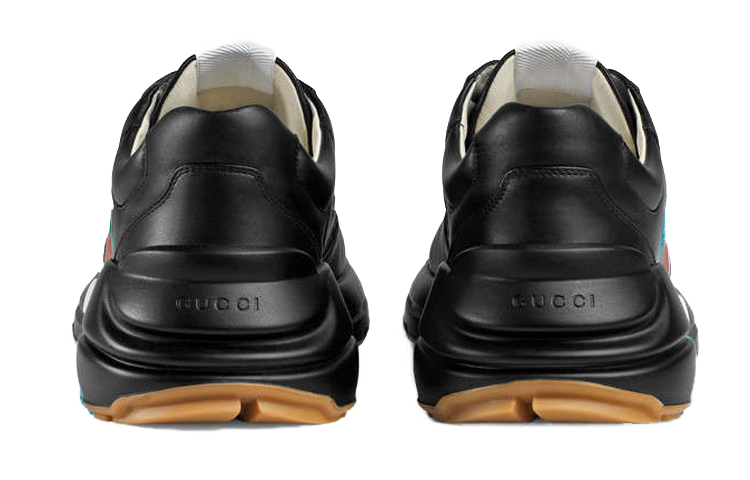 Shop GUCCI古馳 Rhyton 皮革 織帶印花 低筒 爸爸鞋 黑色