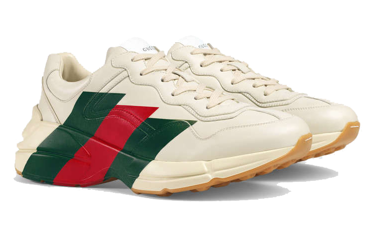 Lookbook Gucci 古奇 Rhyton系列 織帶印花皮革 時尚厚底運動鞋 米白色