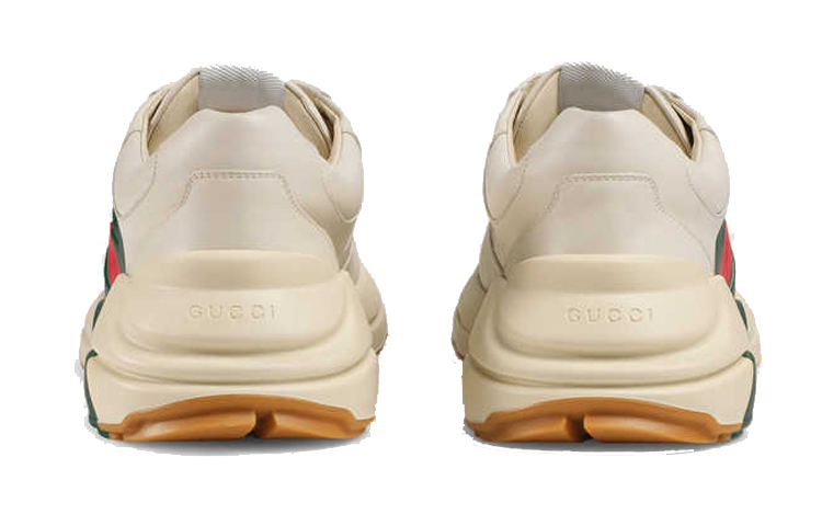 Shop Gucci 古奇 Rhyton系列 織帶印花皮革 時尚厚底運動鞋 米白色