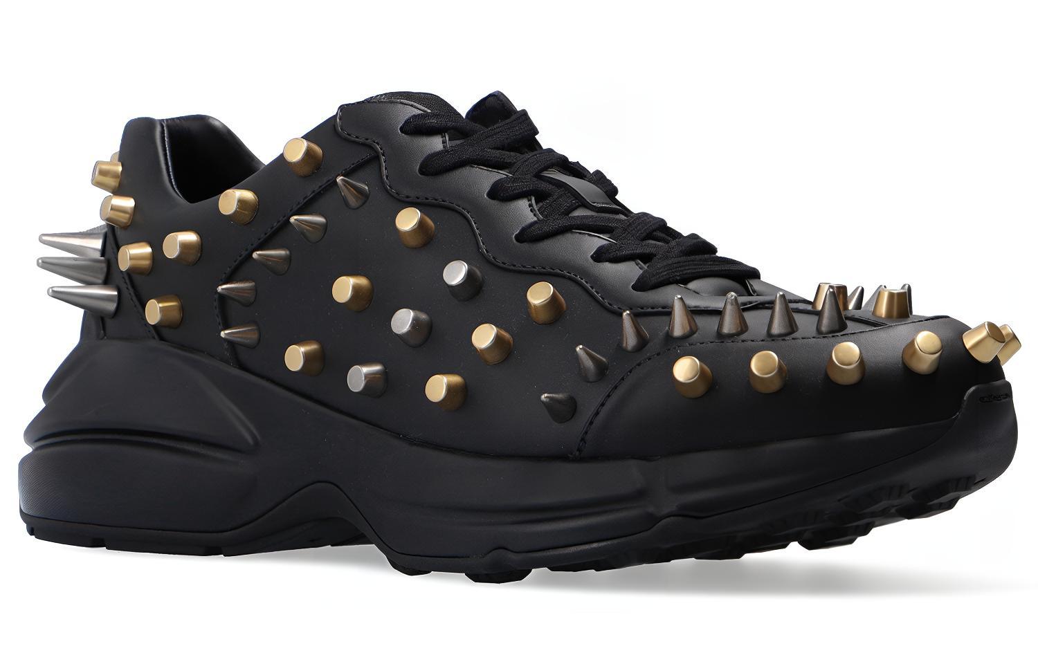 Gucci Rhyton Studded Low Top Sneakers 'Black Gold' 圖 2
