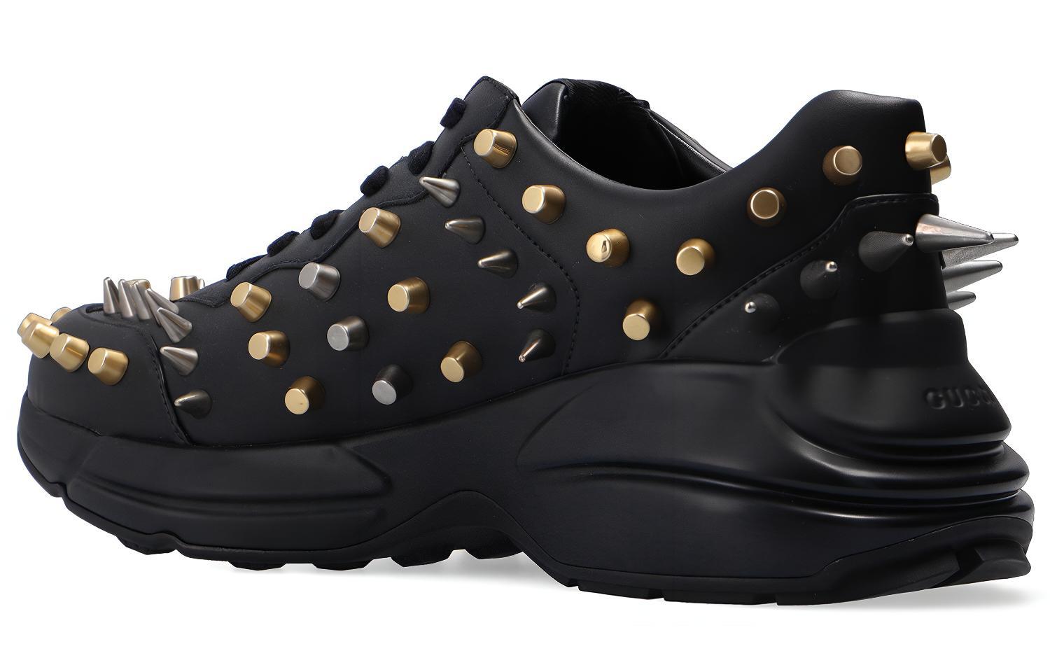 Gucci Rhyton Studded Low Top Sneakers 'Black Gold' 圖 3