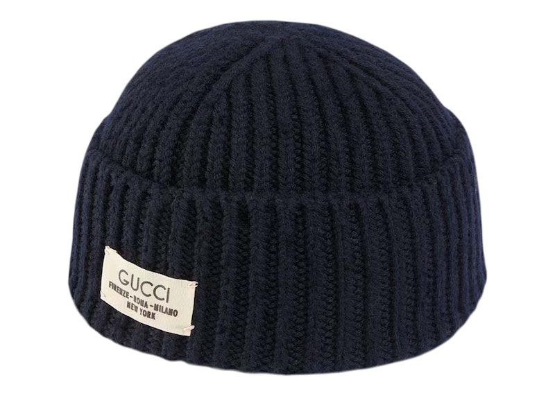 Gucci Rib Wool Hat with Label Dark Blue