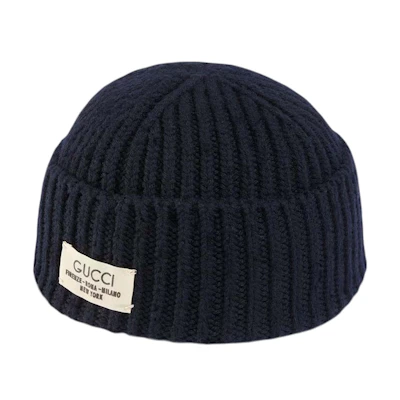 Gucci Rib Wool Hat with Label Dark Blue