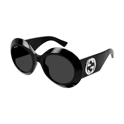 Gucci Round Sunglasses Shiny Black/Grey (GG1647S-007)