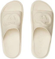 Shop GUCCI 古奇 雙G印花橡膠涼拖 白色