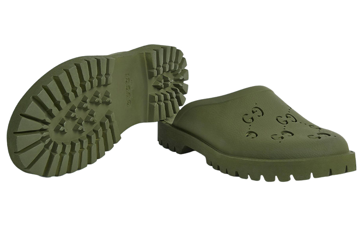 Shop Gucci 绿色橡胶拖鞋 655517-JFB00-3300