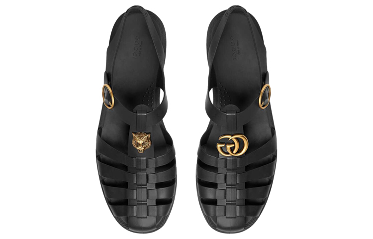 Shop GUCCI 古馳 橡膠扣帶涼鞋 黑色