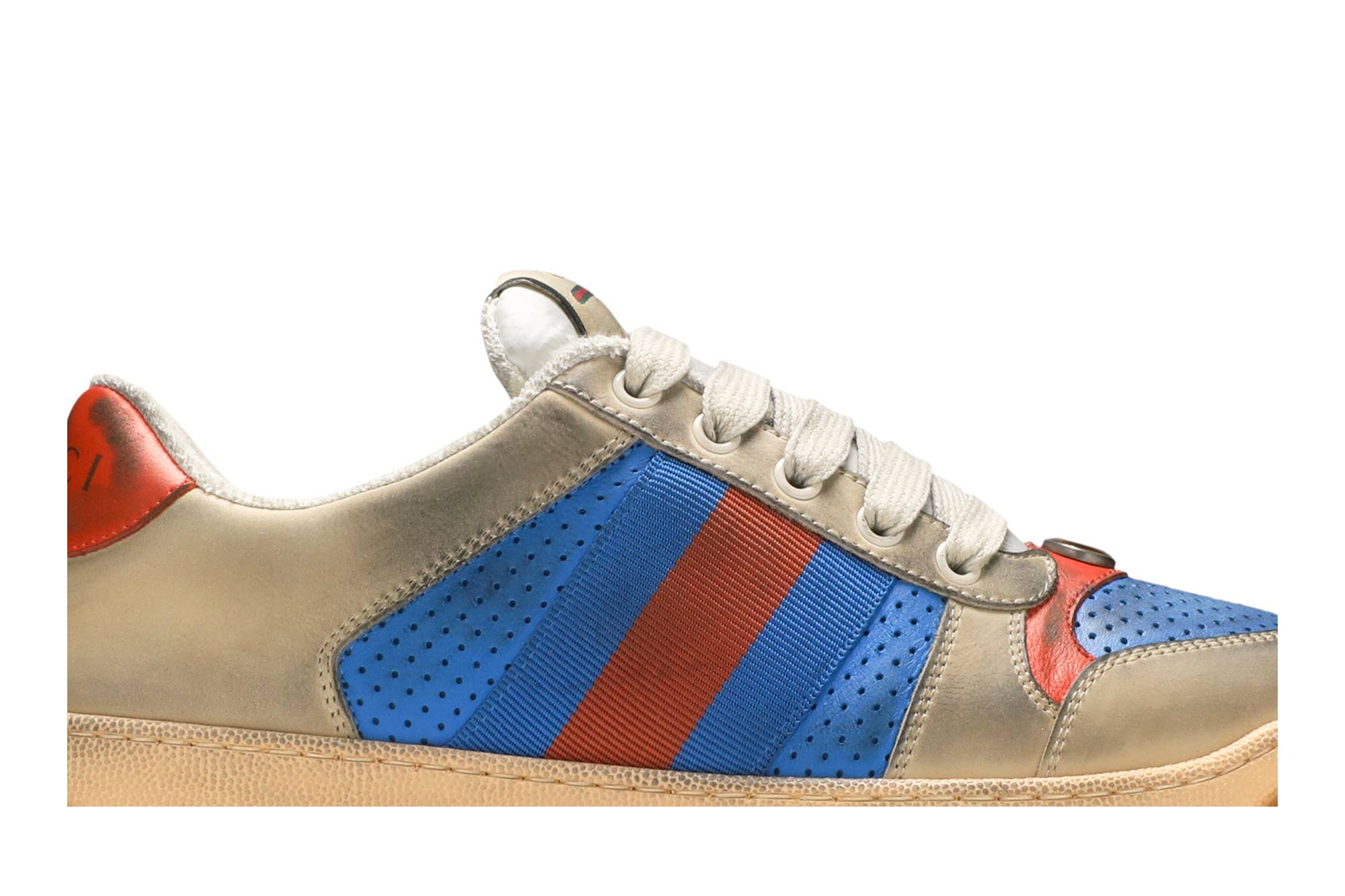 Order GUCCI古馳 Screener 皮革運動鞋 gg琺瑯老化休閒圓頭 時尚板鞋 男款 藍色