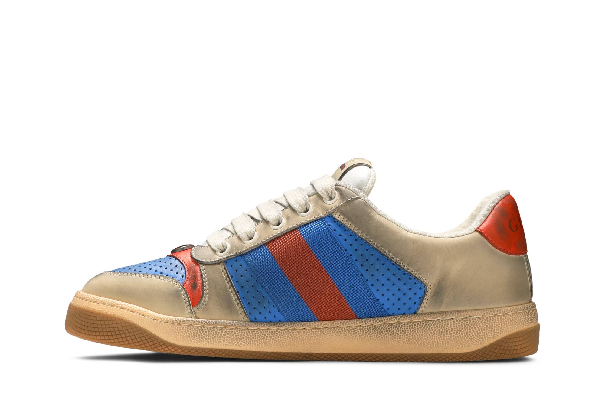 Lookbook GUCCI古馳 Screener 皮革運動鞋 gg琺瑯老化休閒圓頭 時尚板鞋 男款 藍色