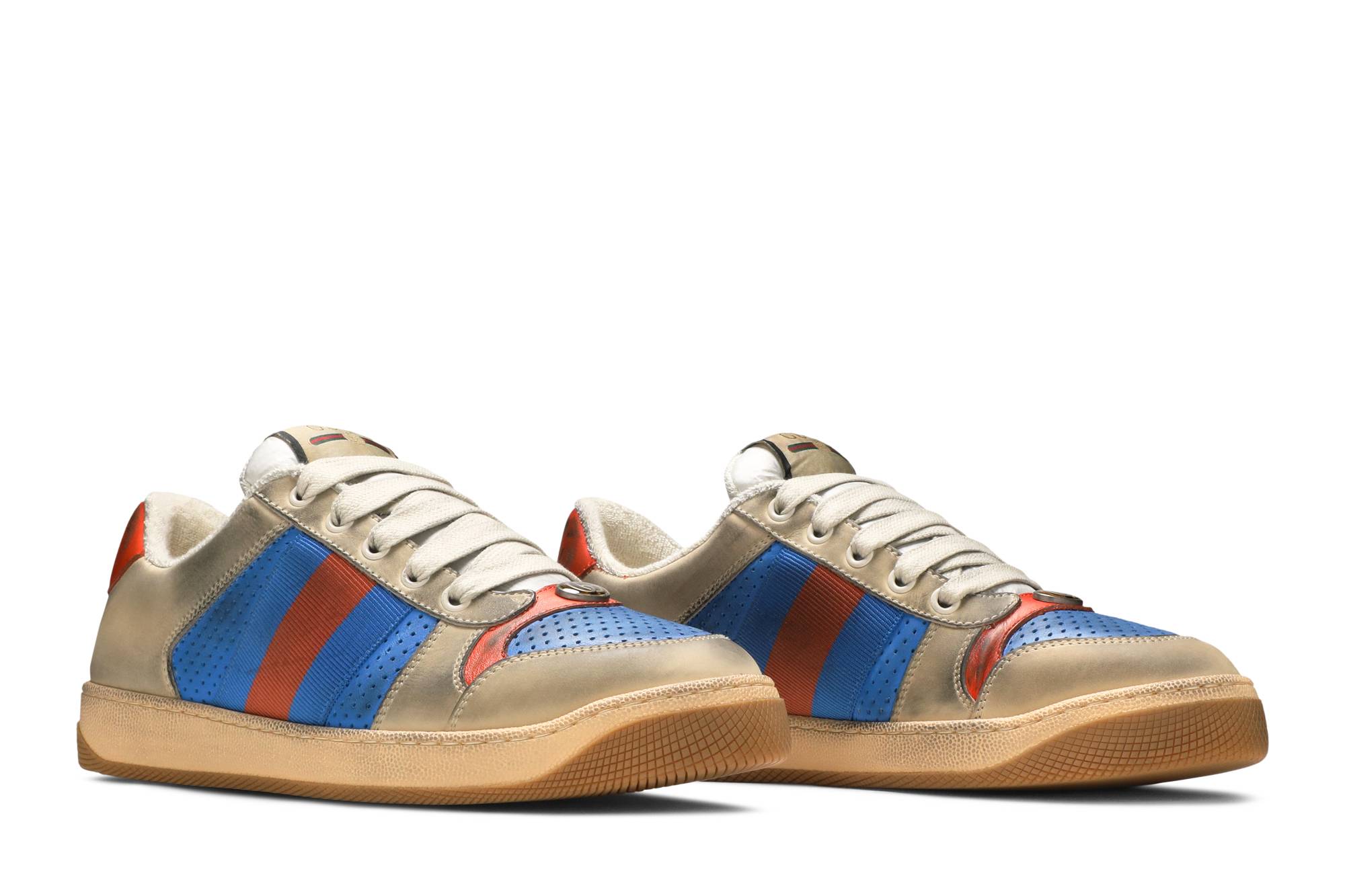 Cheap GUCCI古馳 Screener 皮革運動鞋 gg琺瑯老化休閒圓頭 時尚板鞋 男款 藍色