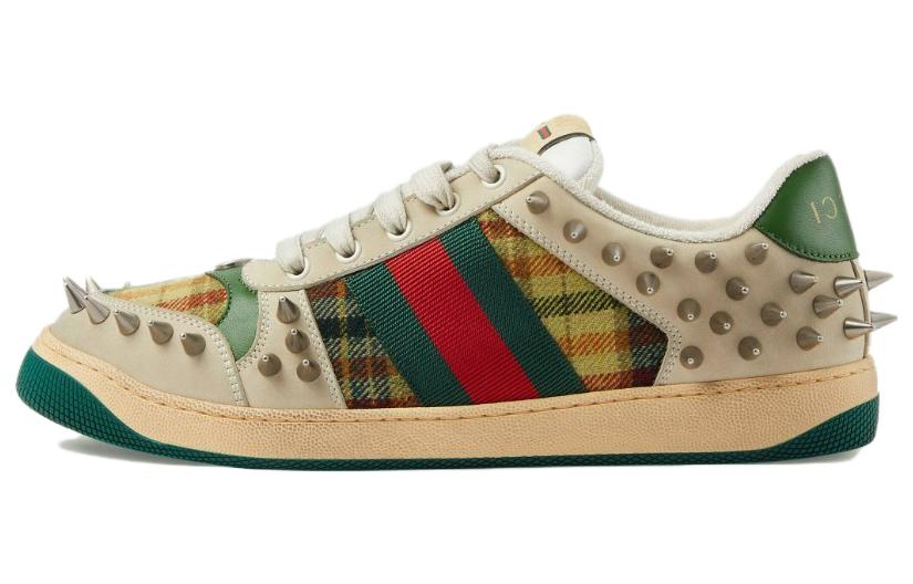 Gucci Screener GG Leather Sneakers 'Beige Metallic Silver Green' 722613-FAAYN-8556
