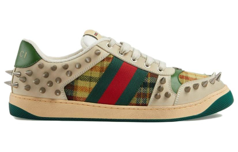 Order Zapatillas Gucci Screener GG Cuero 'Beige Plata Metálico Verde' 722613-FAAYN-8556