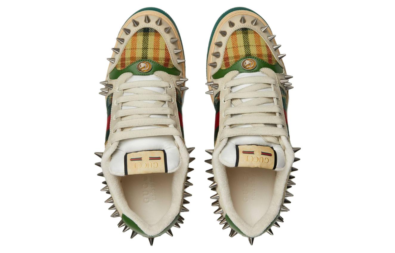 Lookbook Zapatillas Gucci Screener GG Cuero 'Beige Plata Metálico Verde' 722613-FAAYN-8556
