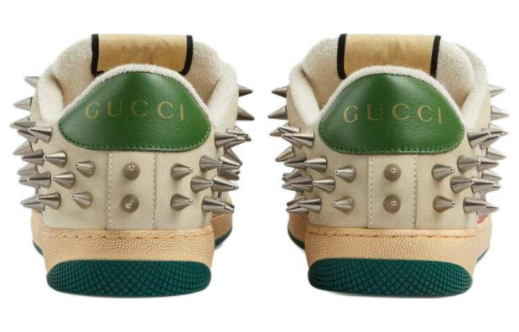 Shop Zapatillas Gucci Screener GG Cuero 'Beige Plata Metálico Verde' 722613-FAAYN-8556