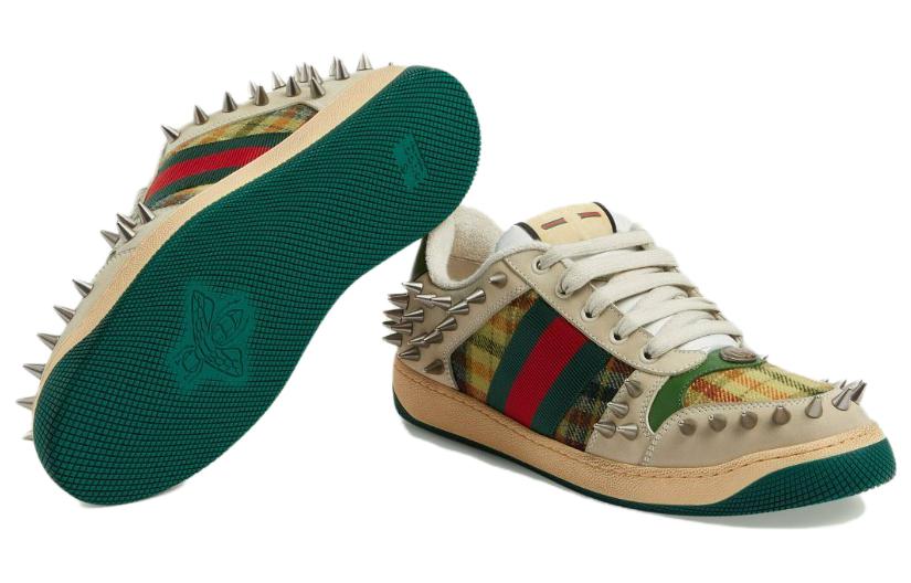 Purchase Zapatillas Gucci Screener GG Cuero 'Beige Plata Metálico Verde' 722613-FAAYN-8556