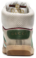 Shop GUCCI古馳 Screener 皮革 圓頭繫帶 高幫 板鞋 男款 白綠色