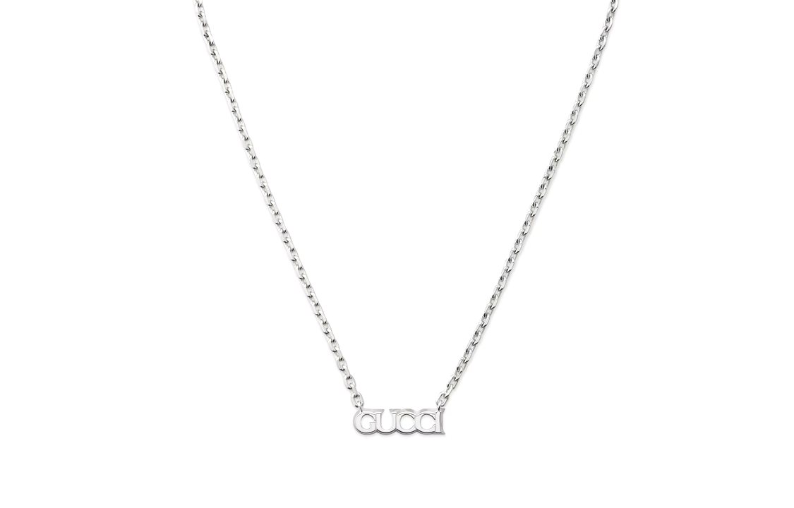GUCCI Script Logo 925 Silver Necklace Unisex Couple Design - Silver 797199J84008106