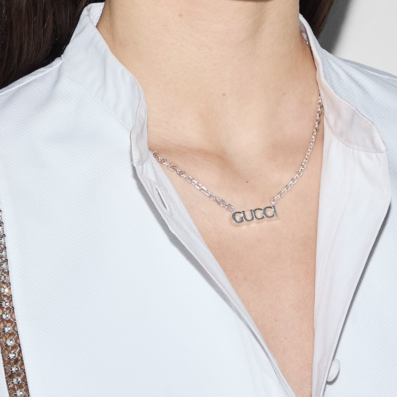 GUCCI Script Logo 925 Silver Necklace Unisex Couple Design - Silver 797199J84008106 圖 5