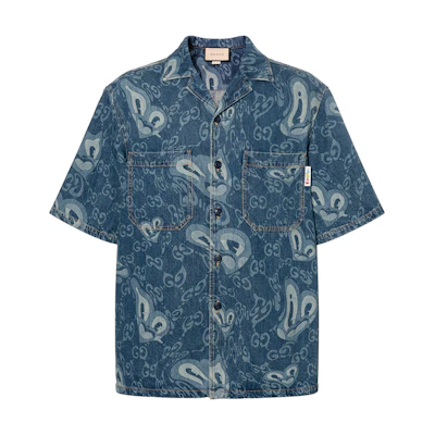 Gucci Short-Sleeve Printed Shirt Navy Blue 783811-XDCXR-4759