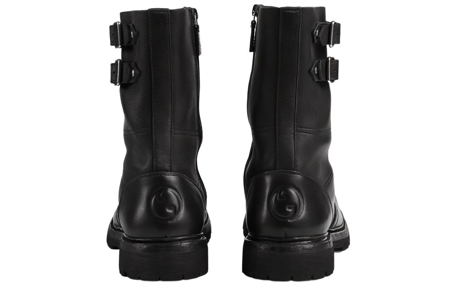 Shop グッチ　サイドジップ・バックルショートブーツ 739929-AABZV-1000