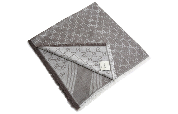 GUCCI Short Fringe Wool Scarf with Diagonal Stripes Unisex 281942-3G704-1578 圖 2